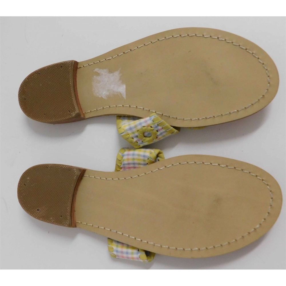 New Jack Rogers Navajo Yellow Pastel Multi Plaid Leather Flip‎ Flop Sandals 6 M - Picture 4 of 4